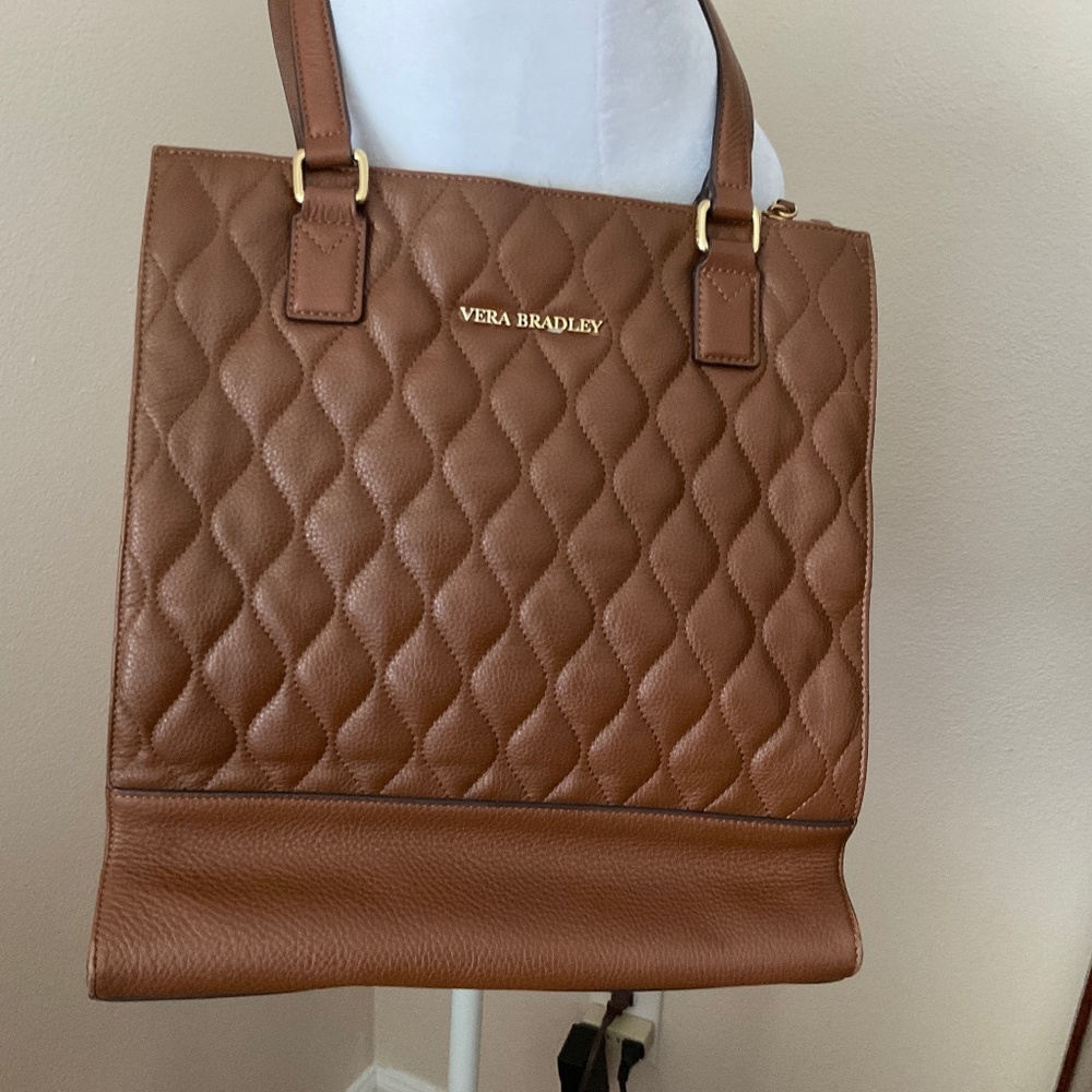 Ladies Vera Bradley cognac leather tote bag
